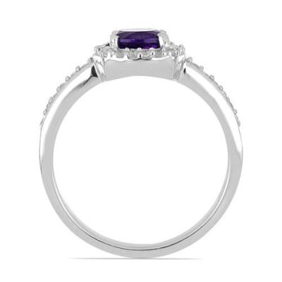 BUY REAL AFRICAN AMETHYST GEMSTONE HALO RING IN STERLING SILVER